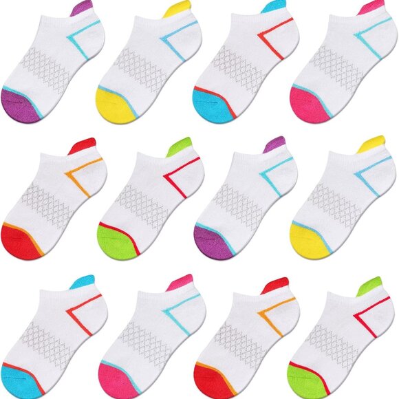Comfortable 12 Pair Girls Cotton Sport Socks with Arch Support & Cushioning - Picture 7 of 7